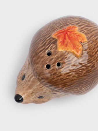 Емкость для соли или перца, 5 см, керамика, коричневая, Еж с листом, Autumn forest