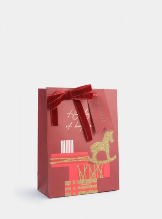Пакет подарочный, 18х24 см, бумага, красный, Подарки, Bright horse