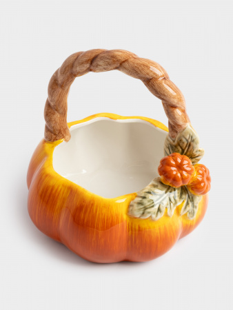 Конфетница, 21х21 см, с ручкой, керамика D, оранжево-зеленая, Тыква, Bright pumpkin