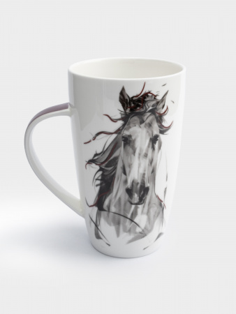 Кружка, 600 мл, фарфор F, черно-белая, Конь, Horse