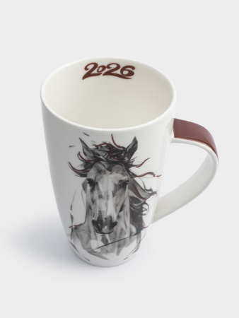Кружка, 600 мл, фарфор F, черно-белая, Конь, Horse
