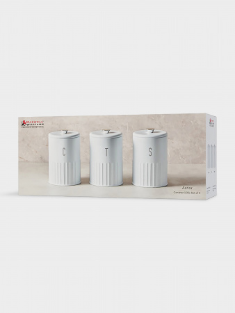 Набор банок для сыпучих продуктов, 3 пр, 1.35 л, h17 см, белые, Astor