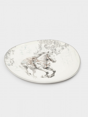 Тарелка закусочная, 21 см, фарфор N, белая, с серебристым кантом, Конь, White horse